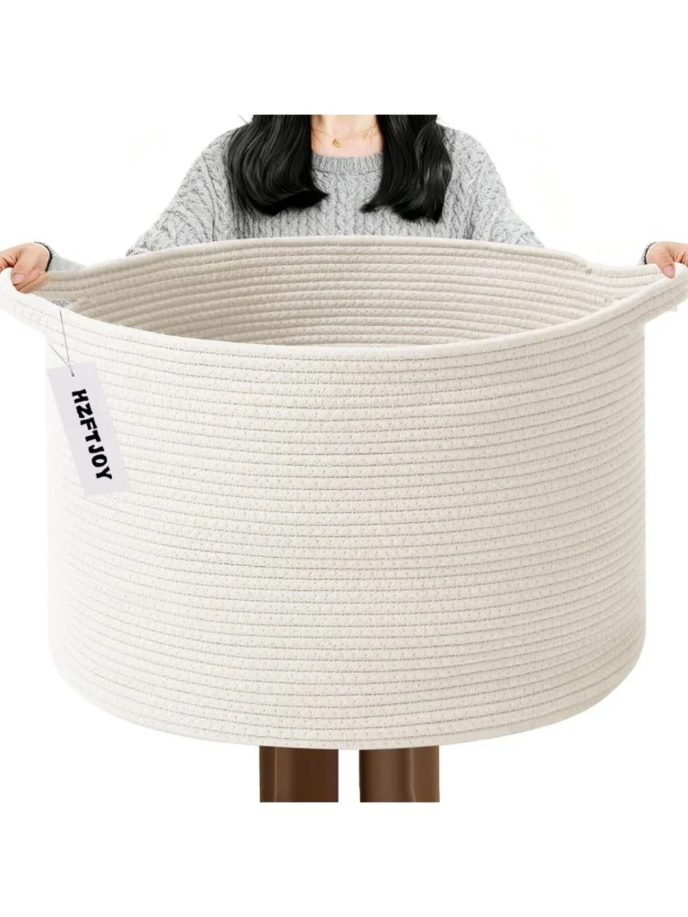 Extra Large Woven Cotton Rope Blanket Basket - Stylish White Storage Solution